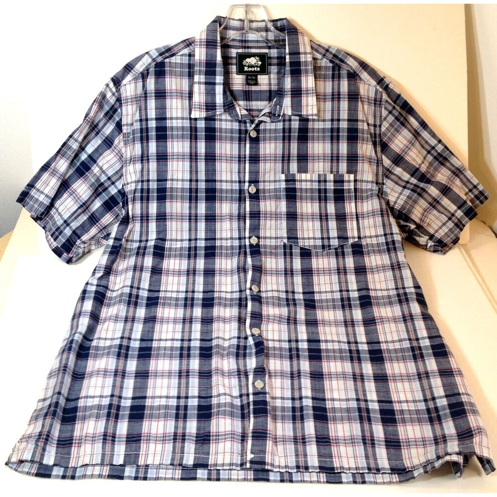 Roots Men’s Plaid Button Up Shirt Short Sleeve Size XL Pocket